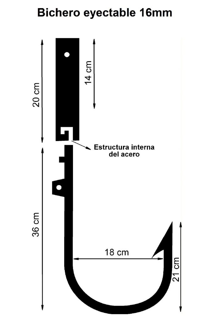 Ejectable gaff for giant tunas 16mm